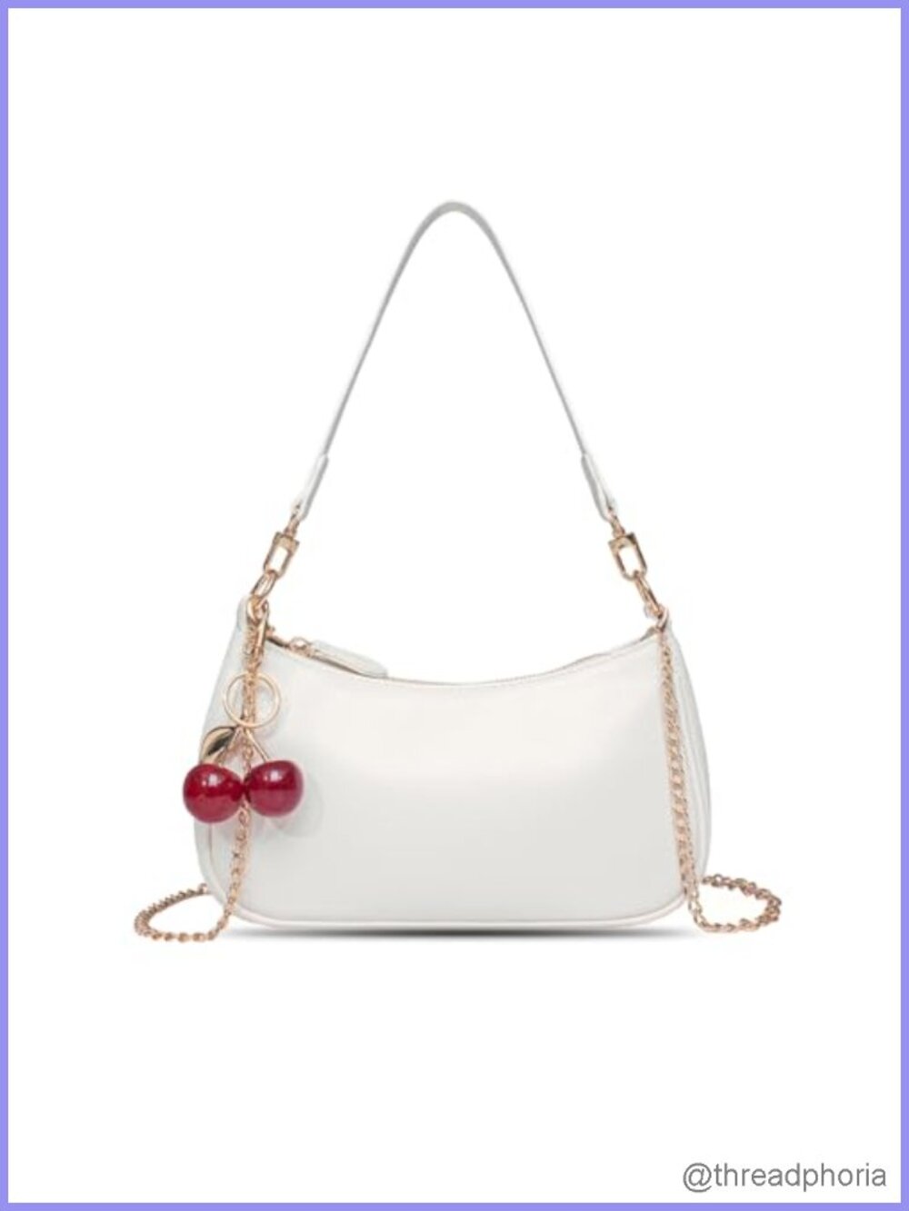 Cute Hobo Shoulder Bag with Removable Straps and Cherry Charm